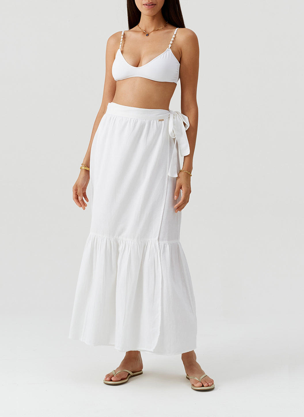 Monroe White Long Linen Skirt | Official Site