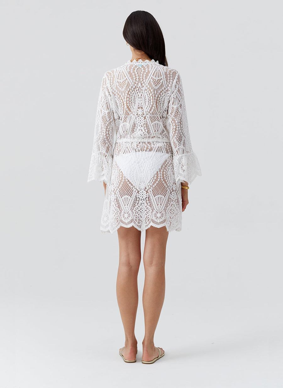 Naia White Open Front Short Lace Kaftan | Official Site Naia White Open Front Short Lace Kaftan | Official Site