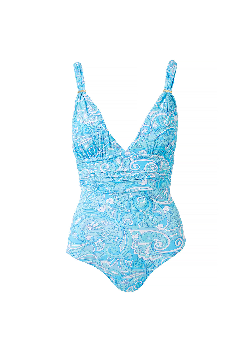 Zanzibar Blue Leaf Halterneck Ruched Knot One Piece Swimsuit