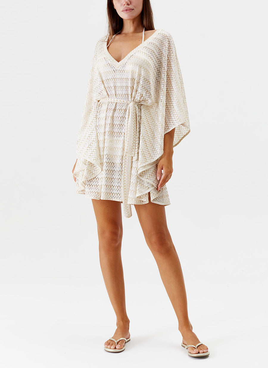 Melissa Odabash Petra Gold Belted Waist Short Kaftan - 2024 Collection