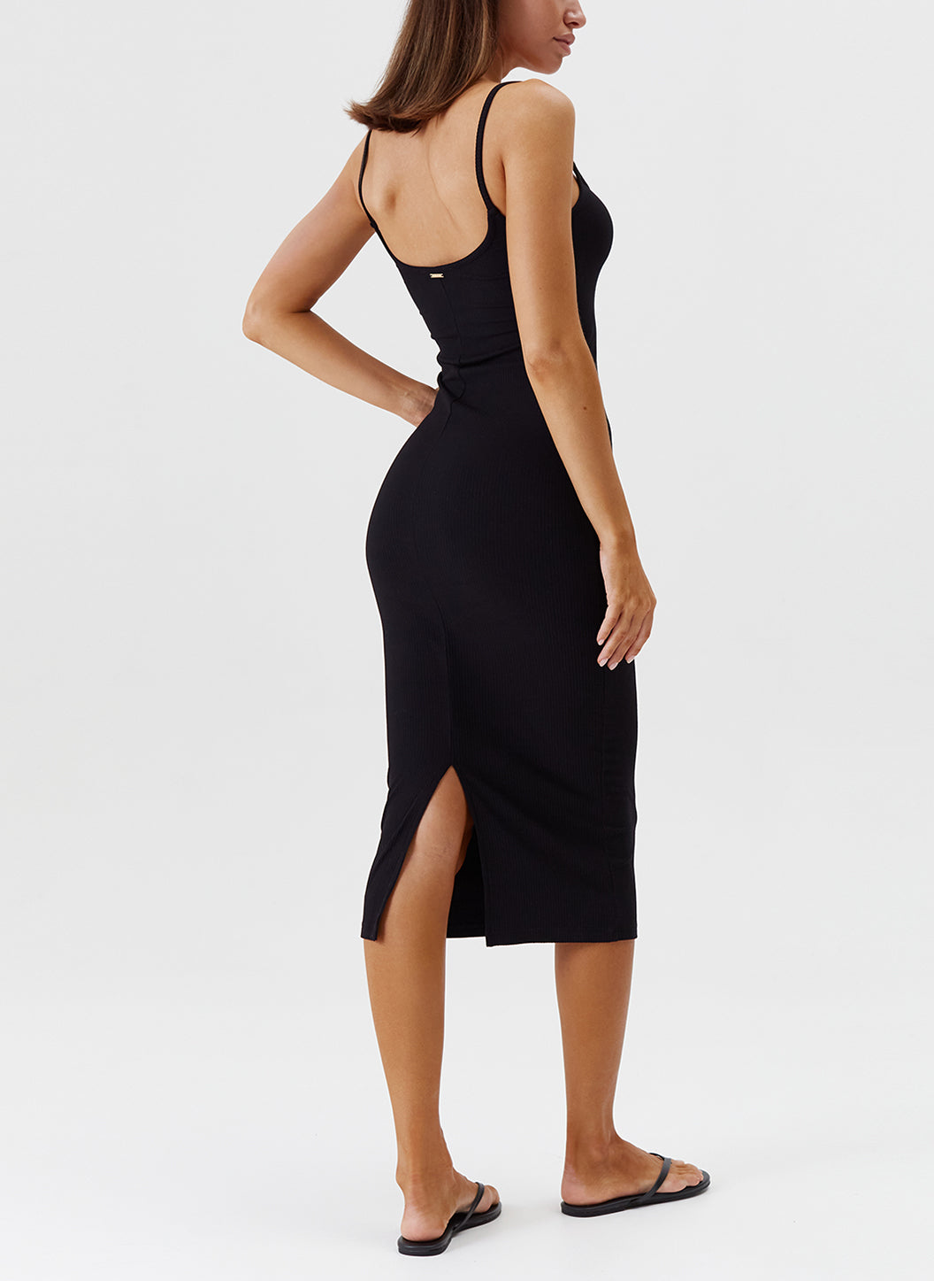 Melissa Odabash Riley Black Ribbed Tank Midi Dress - 2024 Collection