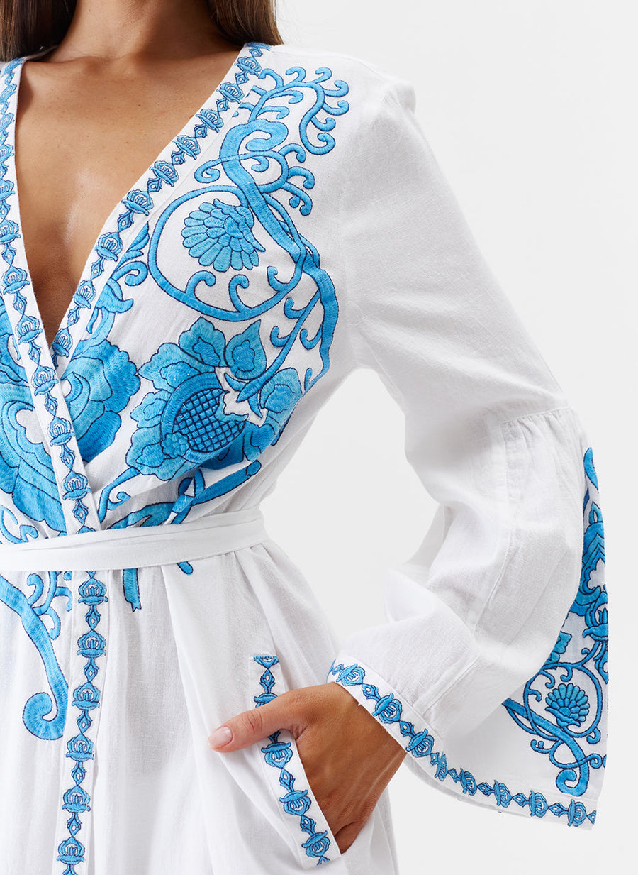Romilly White Blue Kaftan | Official Site Romilly White Blue Kaftan | Official Site