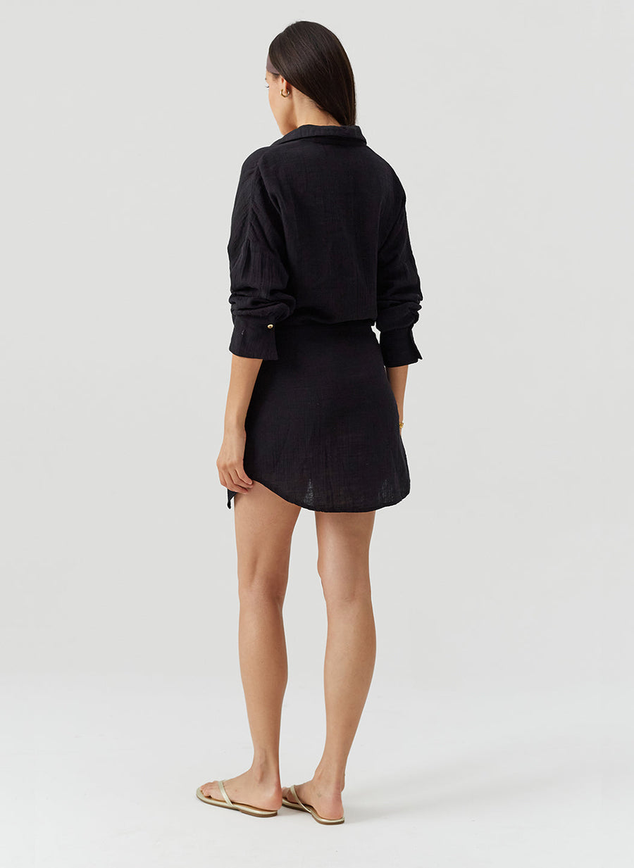 Sara Black Tie Front Short Shirt Dress | Official Site Sara Black Tie Front Short Shirt Dress | Official Site