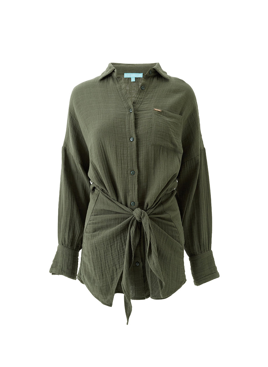 Sara Olive Tie Front Short Shirt Dress | Official Site Sara Olive Tie Front Short Shirt Dress | Official Site