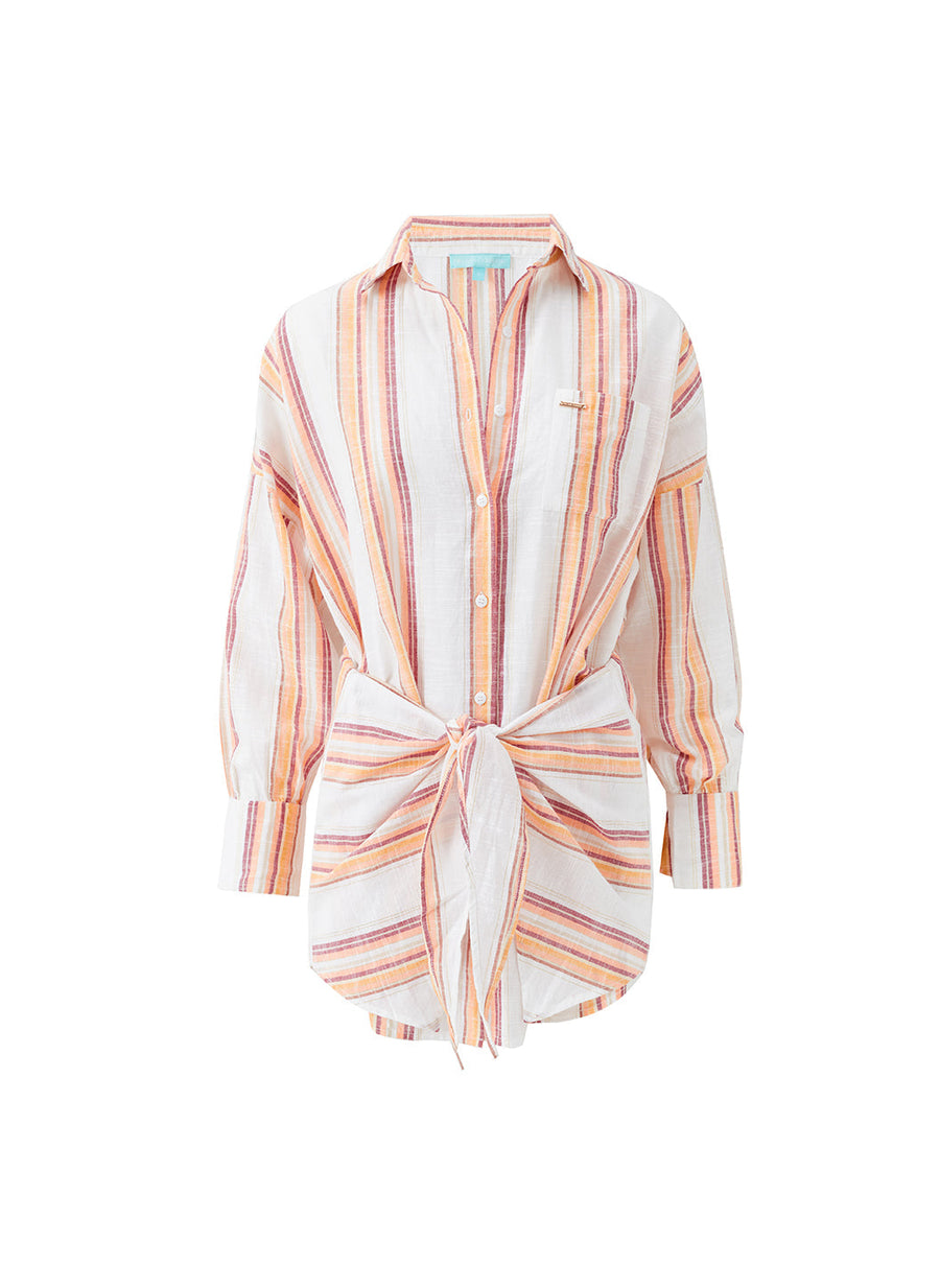 Sara Sunset Stripe Tie Front Short Shirt Dress | Official Site Sara Sunset Stripe Tie Front Short Shirt Dress | Official Site