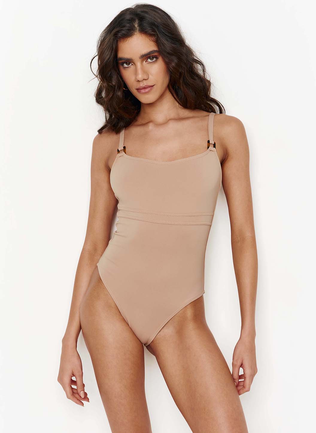 Melissa Odabash St Lucia Tan Rectangle Trim Over The Shoulder Swimsuit - 2024 Collection