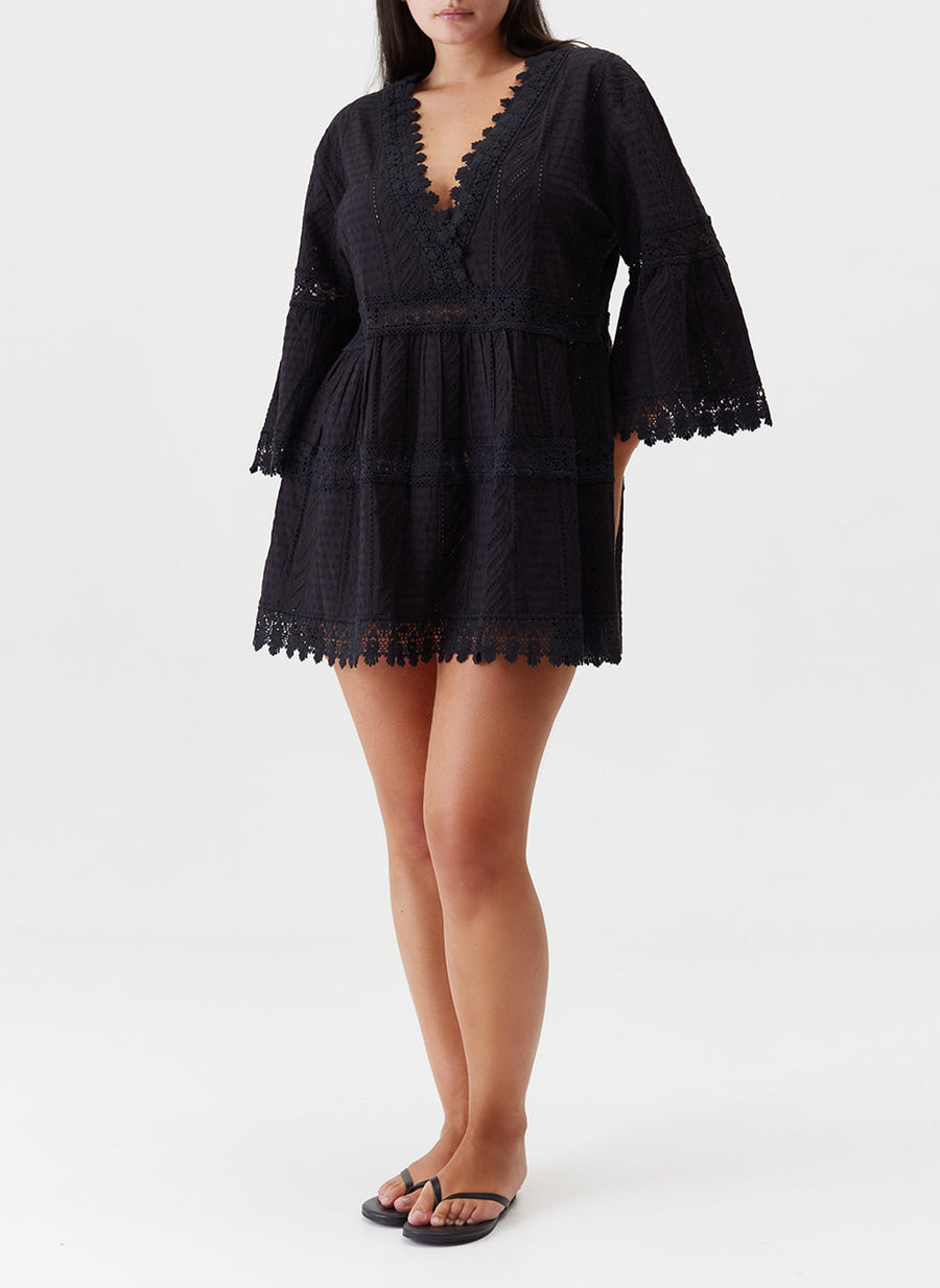 Melissa Odabash Victoria Black Embroidered V-Neck Kaftan - 2024 Collection