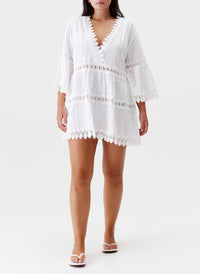 Melissa Odabash Victoria White Embroidered V-Neck Kaftan - 2024 Collection