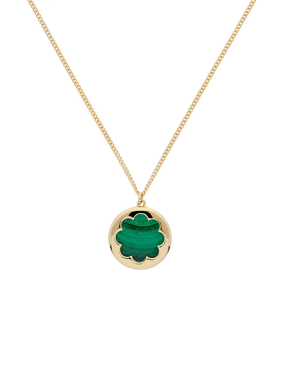 Gold Malachite Flower Long Pendant-2024