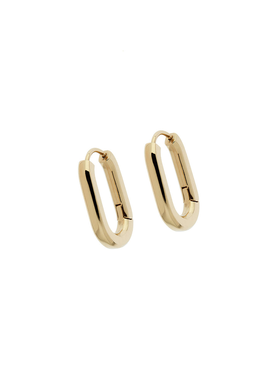 Gold Oval Hoop Huggy Earrings-2024