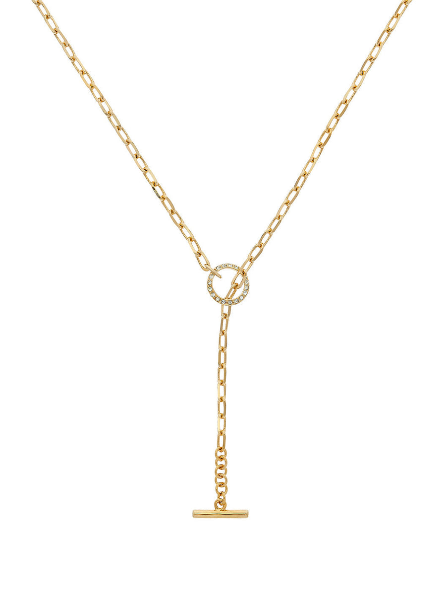Gold Mini Chain & Crystal Hoop Necklace-2024