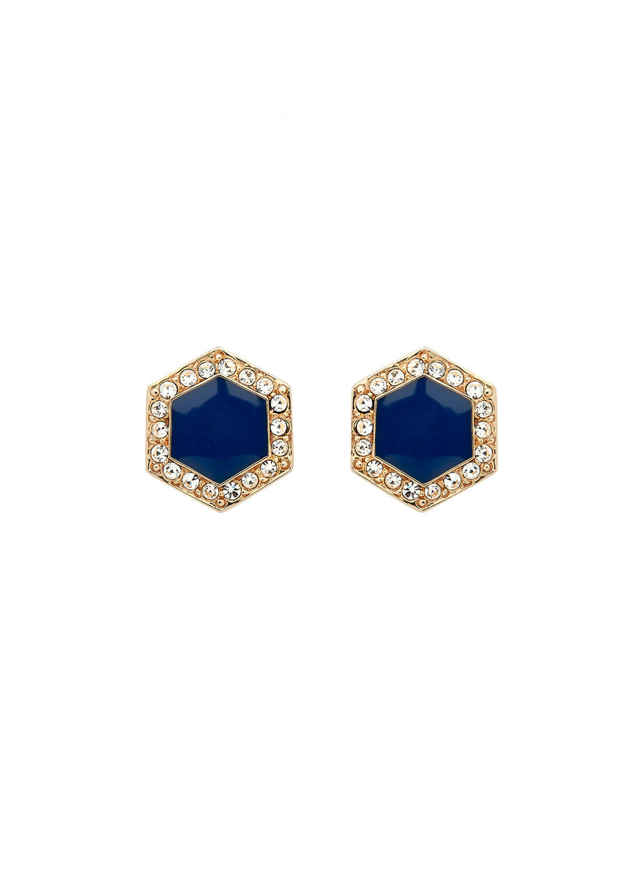 Blue Crystal Hexagon Earrings-2024