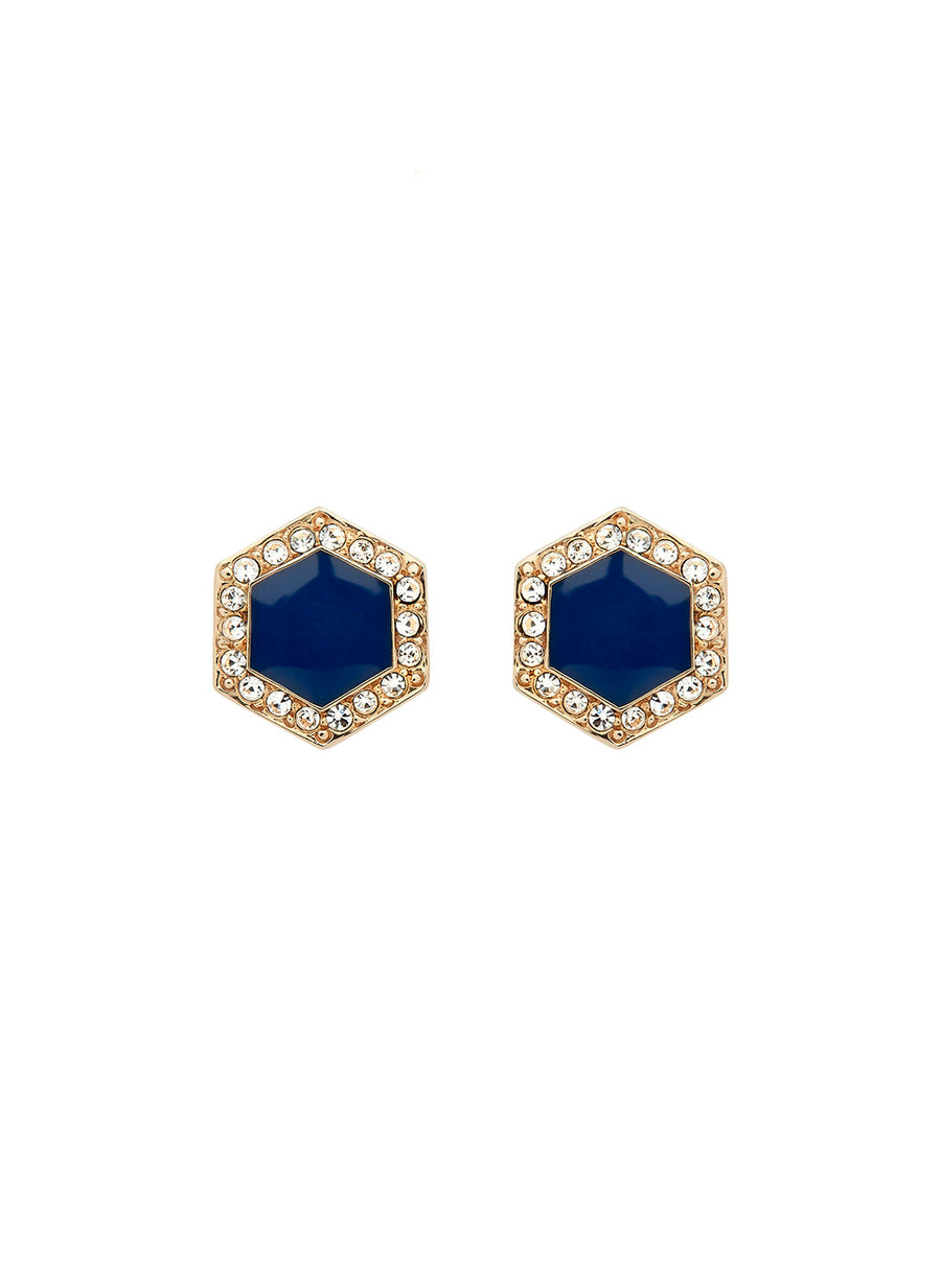 Blue Crystal Hexagon Earrings-2024