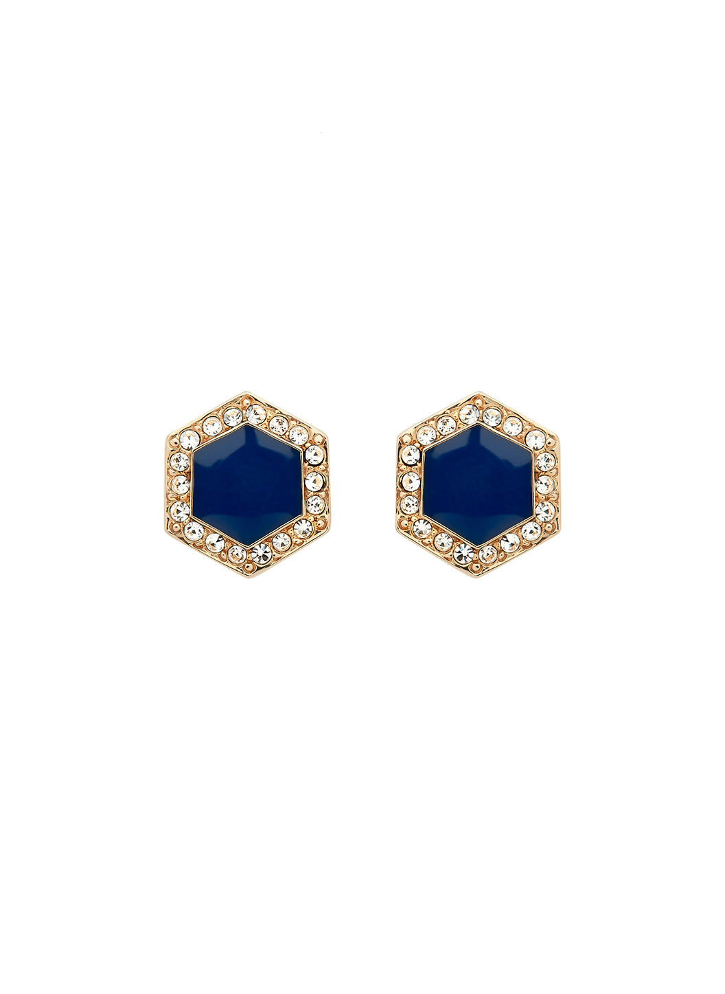 Blue Crystal Hexagon Earrings-2024