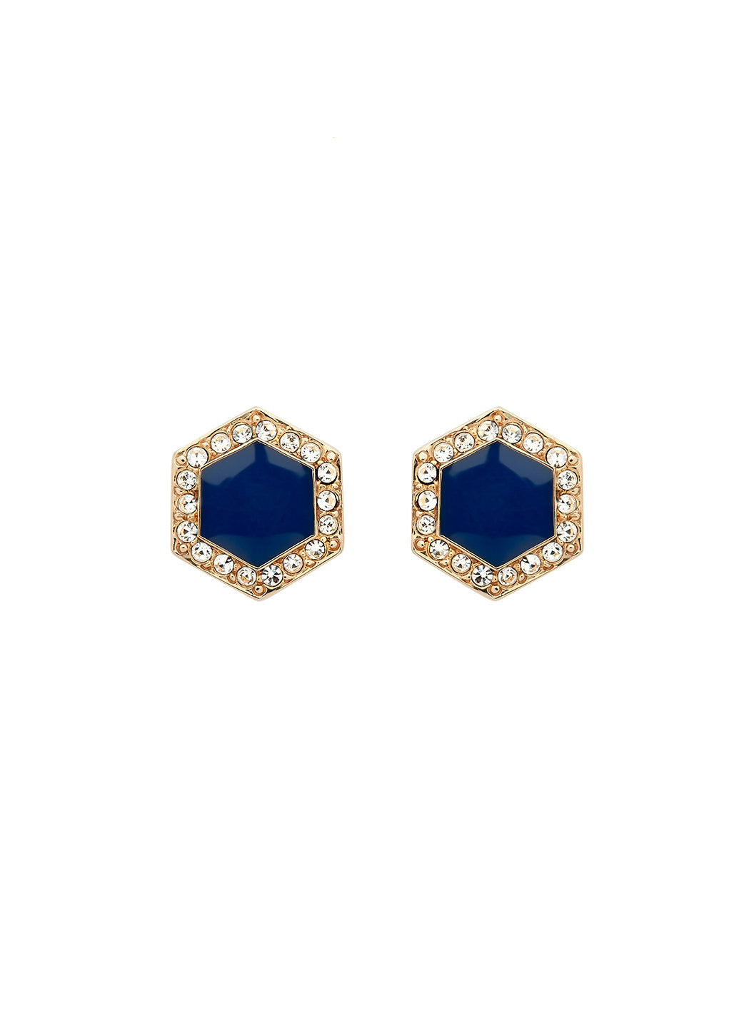 Blue Crystal Hexagon Earrings