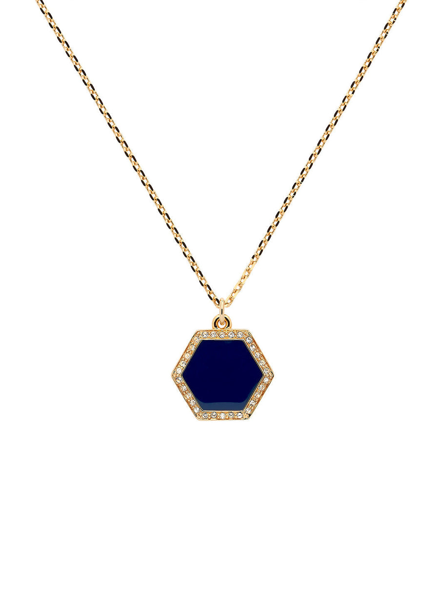 Blue Crystal Hexagon Long Pendant-2024