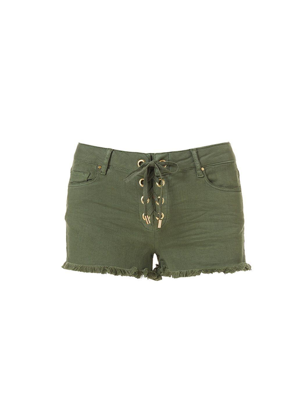 Olive green denim shorts shop
