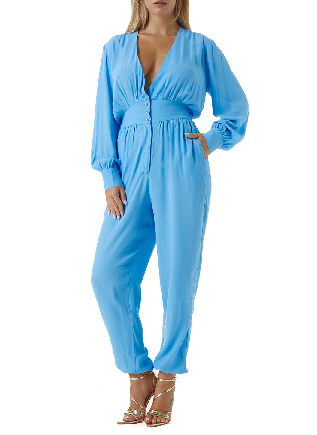 Ayana Blue Crepe Jumpsuit_Model F