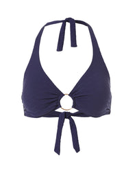 Brussels Navy Zigzag Halterneck Ring Supportive Bikini Top