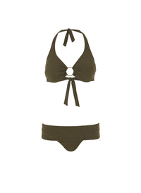 Brussels Olive Ribbed Halterneck Bikini