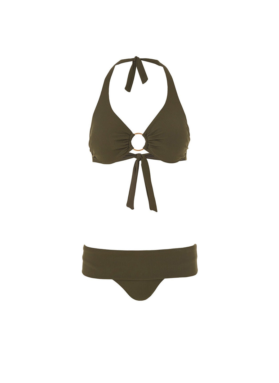 Brussels Olive Ribbed Halterneck Bikini
