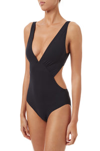 Delmar Black Over The Shoulder V-Neck Cut Out Swimsuit