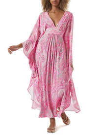 gabriella blush paisley v neck long kaftan model_F