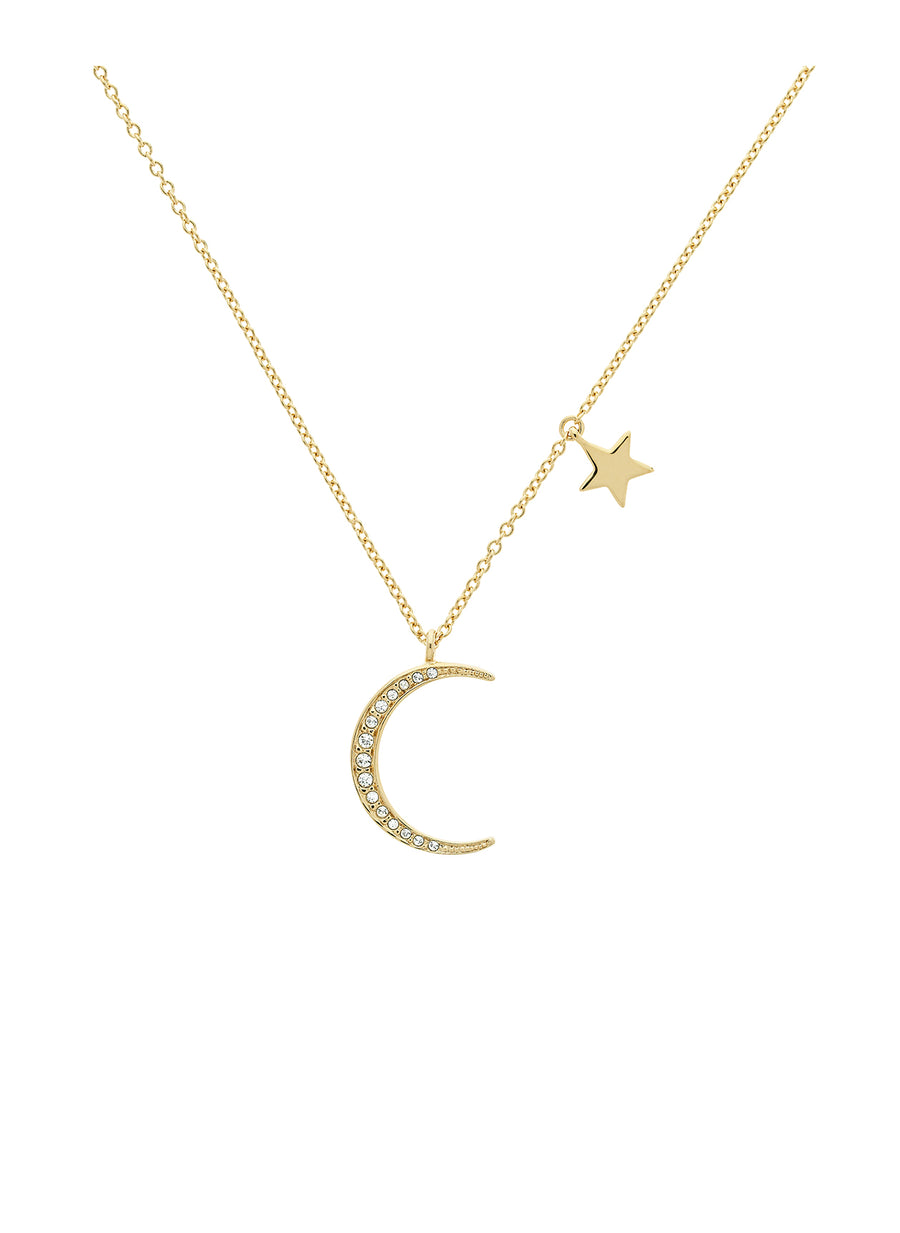 Gold Crystal Moon Pendant Necklace