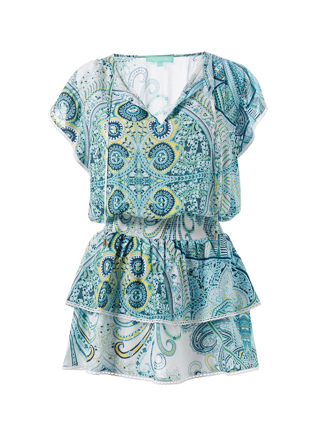 Melissa Odabash Keri tiered Skirt Short Dress- Blue Mirage Print