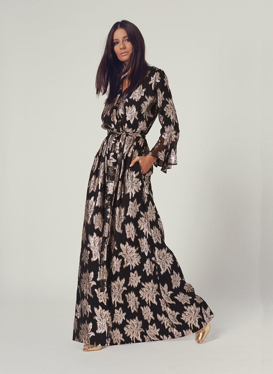 Look 17 Flare Sleeve Maxi Dress Gold Flower Official Site