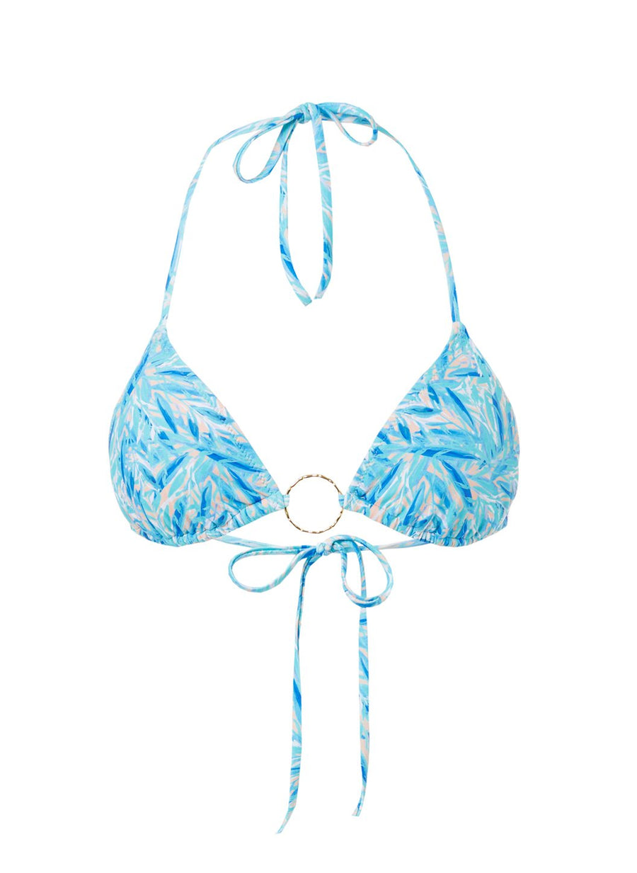 Miami Blue Leaf Triangle Ring Bikini Top