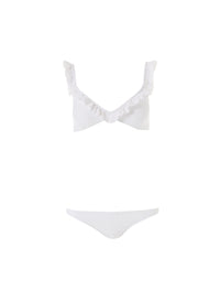 New York White Ribbed Frill Over The Shoulder Bralette Bikini 2020