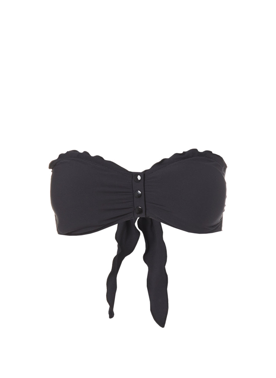 St Martin Black Ribbed Bandeau Popper Bikini Top