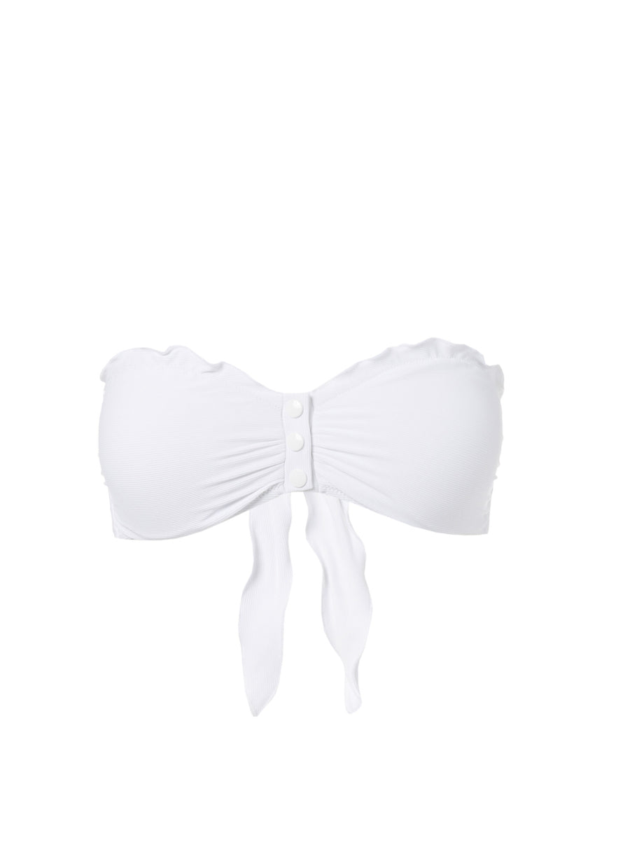 St Martin White Ribbed Bandeau Popper Bikini Top