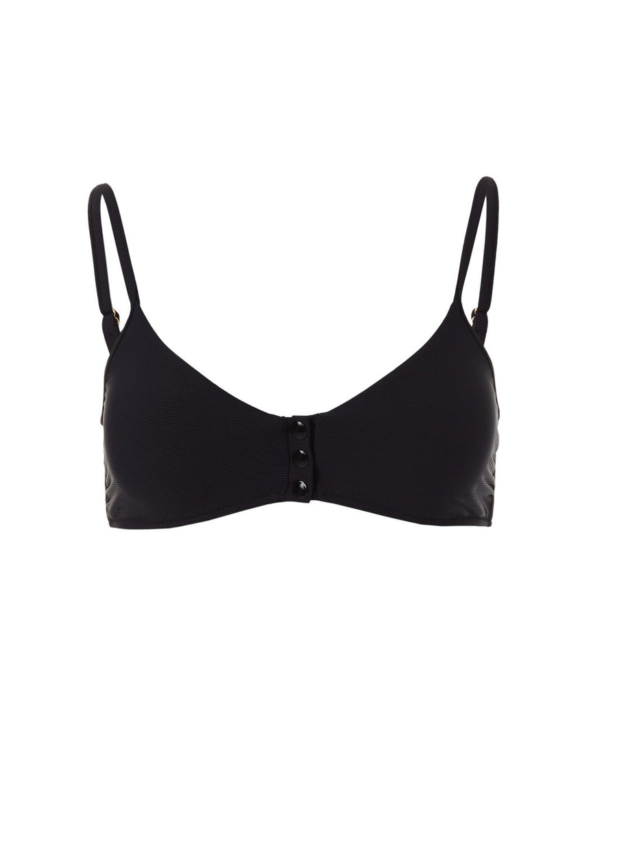 Sttropez Black Ribbed Over The Shoulder Popper Crop Bikini Top