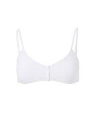 St Tropez White Ribbed Over The Shoulder Popper Crop Bikini Top