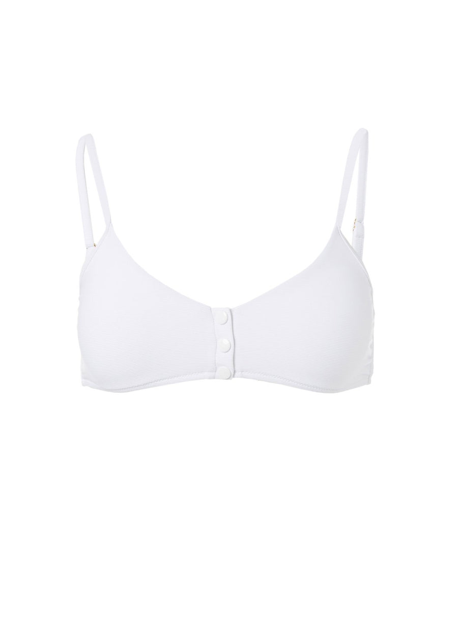 St Tropez White Ribbed Over The Shoulder Popper Crop Bikini Top
