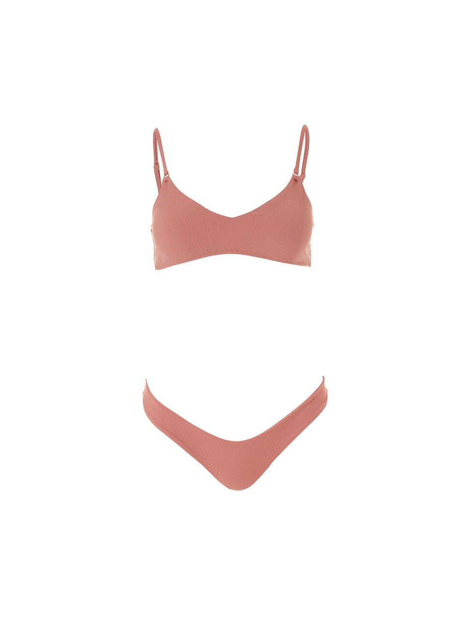 Vienna Dusty Rose Ribbed High Leg Bralette Bikini 2020