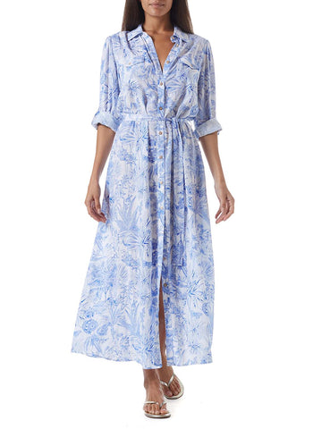 Melissa Odabash Adelina Blue Tropical Long Shirt Dress | Official Website