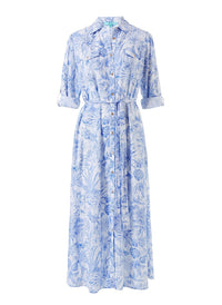 adelina blue tropical long shirt dress