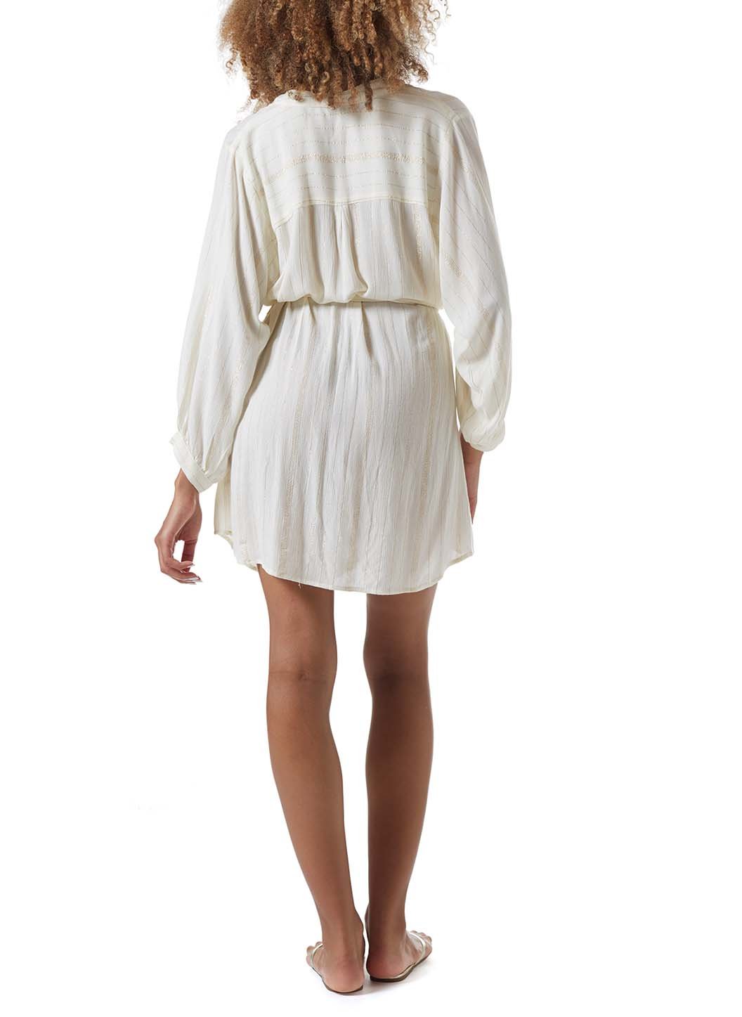 alexandra gold stripe belted short dress model_B