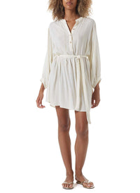 alexandra gold stripe belted short dress model_F