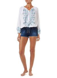 alexi blue denim laceup shorts 2019 F