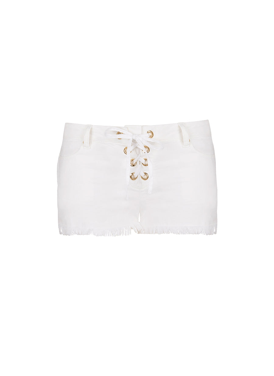 Alexi White Denim Lace Up Shorts