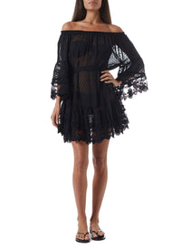 alice black sheer off the shoulder short dress model_F