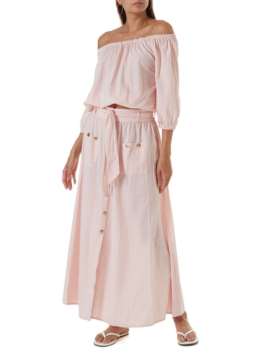 alisa blush stripe maxi skirt 
