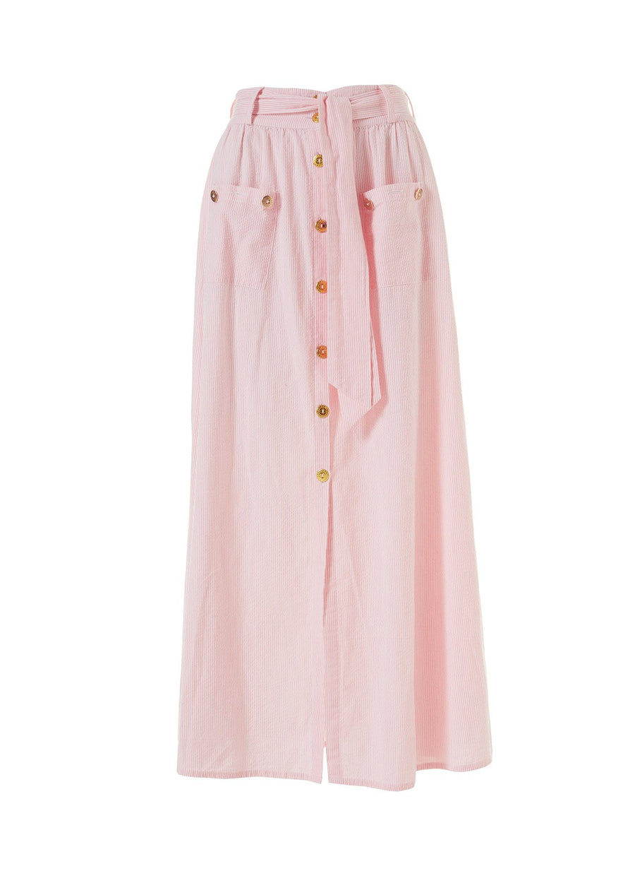 Alisa Blush Stripe Button Down Belted Maxi Skirt 2020