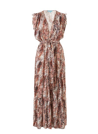 Aria Snake V-Neck Gathered Shoulder Maxi Dress 2020