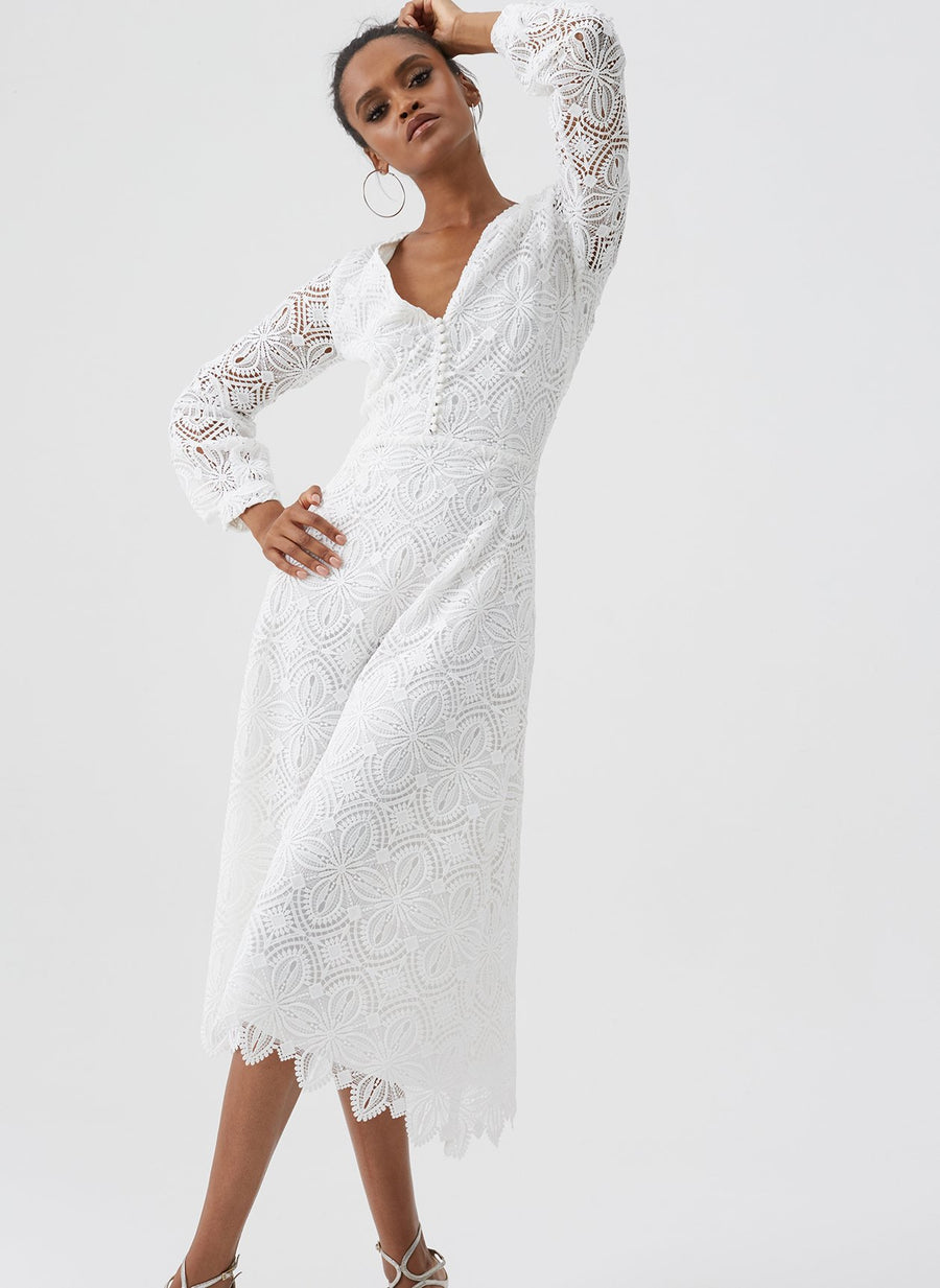 Bardot White Lace Midi Dress