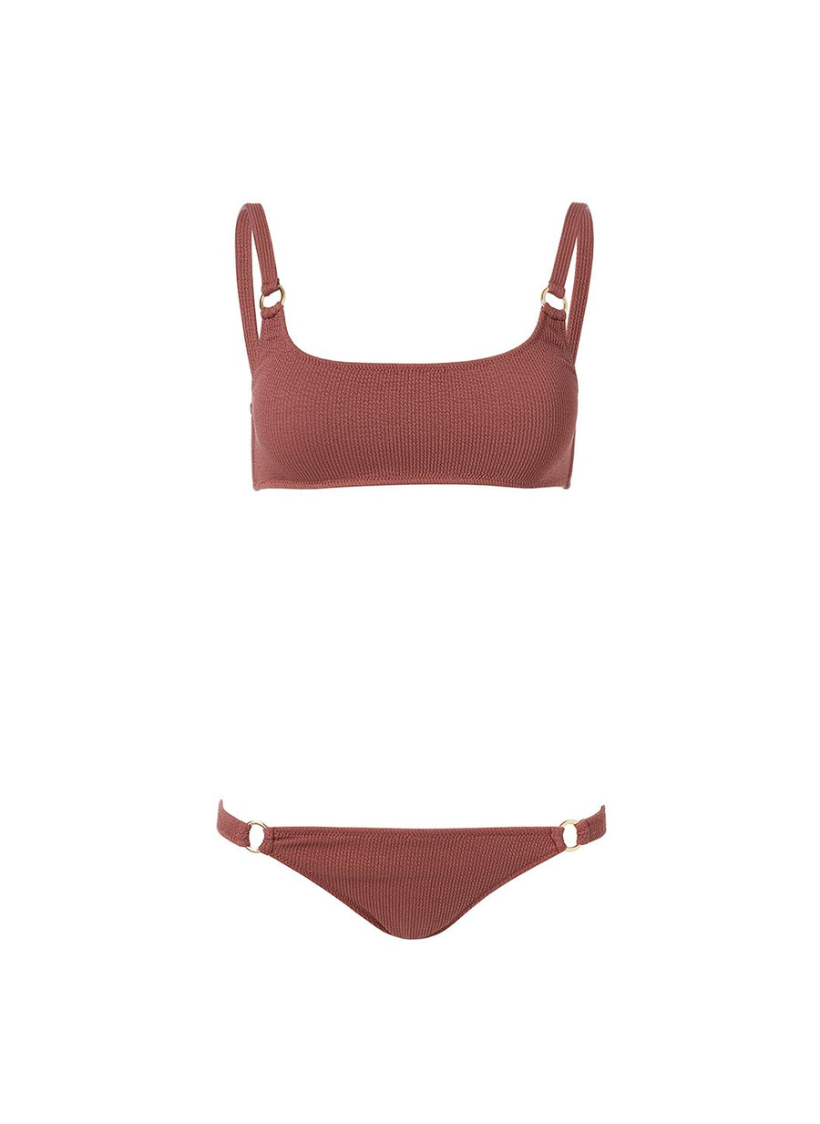 bari mocha ridges ring trim over the shoulder bikini Cutout